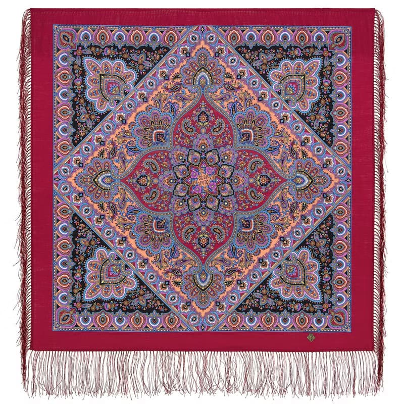 Authentic Pavlovo Posad Russian Shawl Scarf Soft 100% Wool 89x89 cm 1919-6