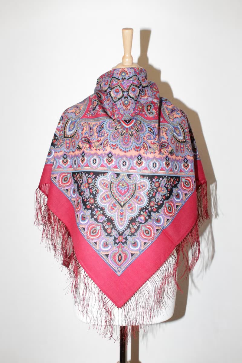 Authentic Pavlovo Posad Russian Shawl Scarf Soft 100% Wool 89x89 cm 1919-6