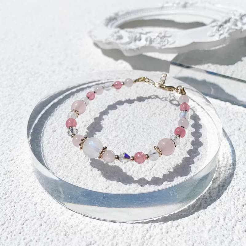 月光石 粉晶 紅紋石 14K包金 天然水晶手鍊