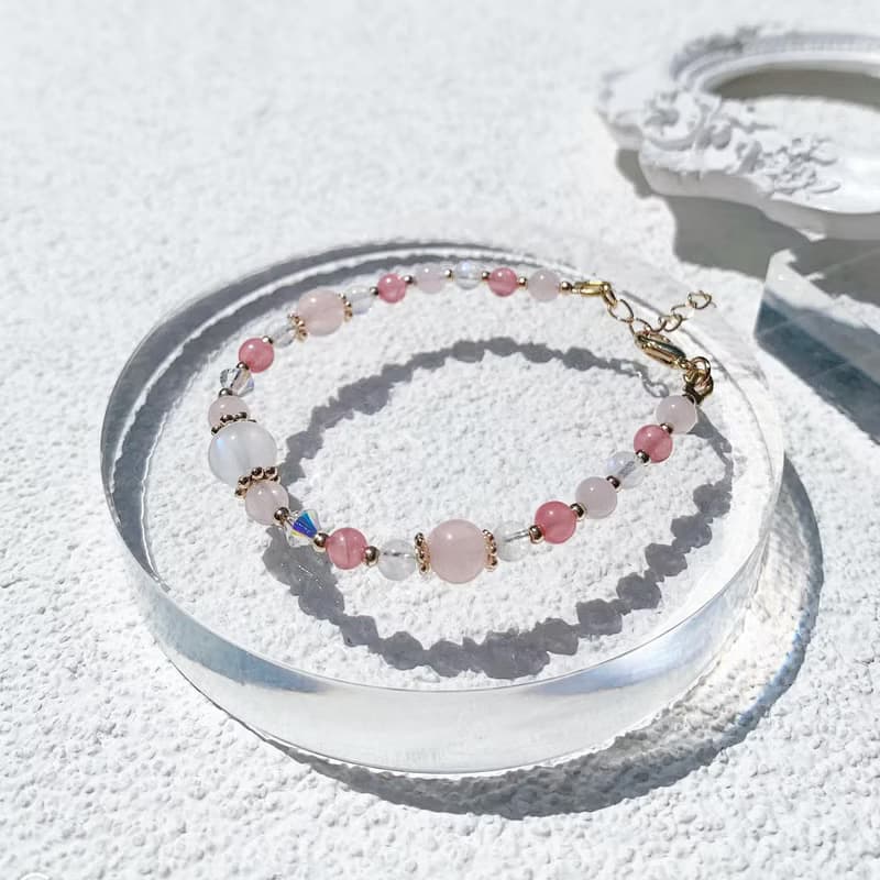 月光石 粉晶 紅紋石 14K包金 天然水晶手鍊