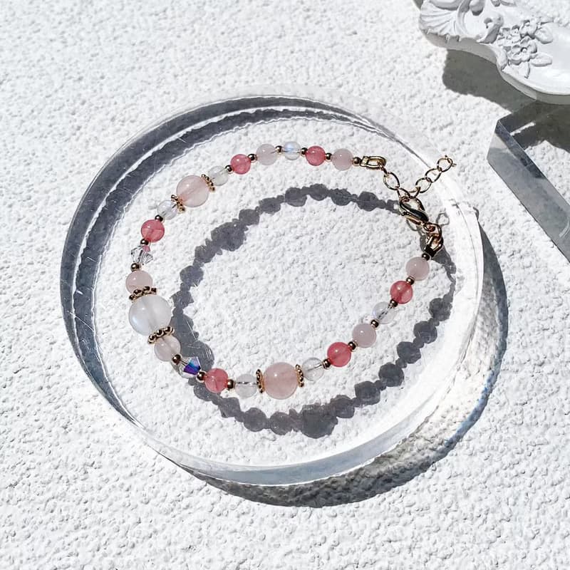 月光石 粉晶 紅紋石 14K包金 天然水晶手鍊