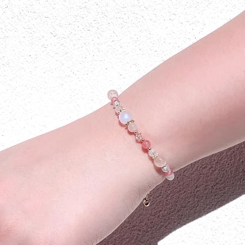 月光石 粉晶 紅紋石 14K包金 天然水晶手鍊