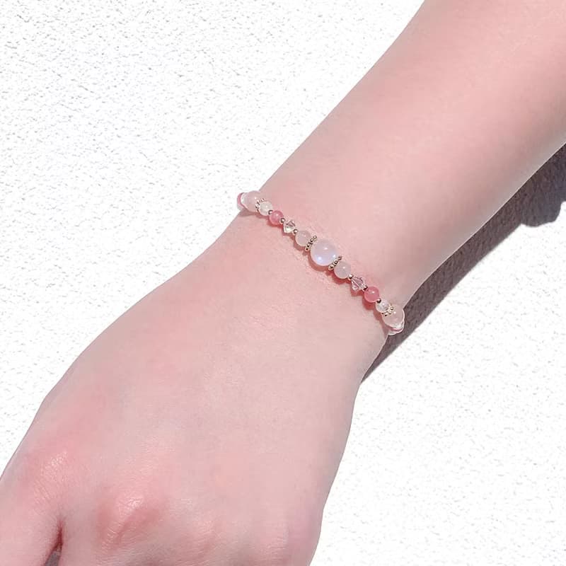 月光石 粉晶 紅紋石 14K包金 天然水晶手鍊