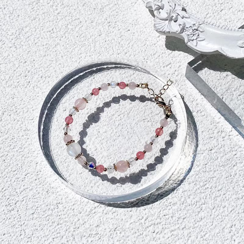 月光石 粉晶 紅紋石 14K包金 天然水晶手鍊