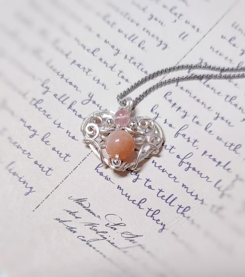 月季橙馨-橙月光 草莓晶 柔化心靈 金屬線編織項鍊