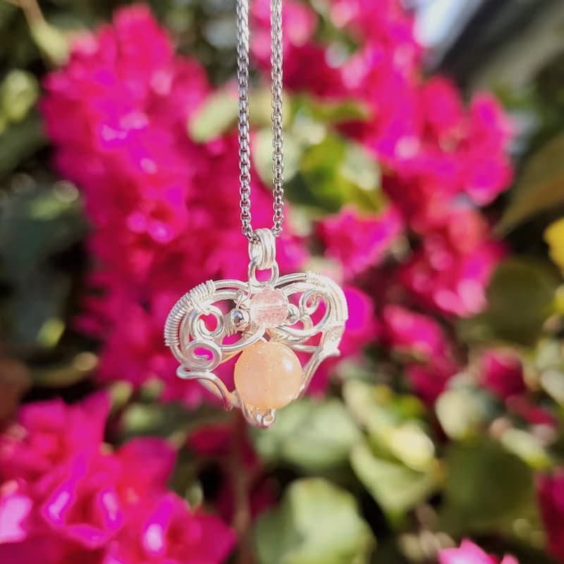 月季橙馨-橙月光 草莓晶 柔化心靈 金屬線編織項鍊