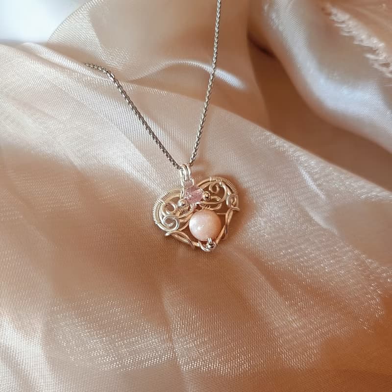 月季橙馨-橙月光 草莓晶 柔化心靈 金屬線編織項鍊