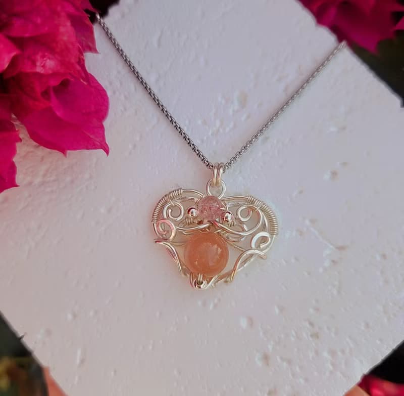 月季橙馨-橙月光 草莓晶 柔化心靈 金屬線編織項鍊