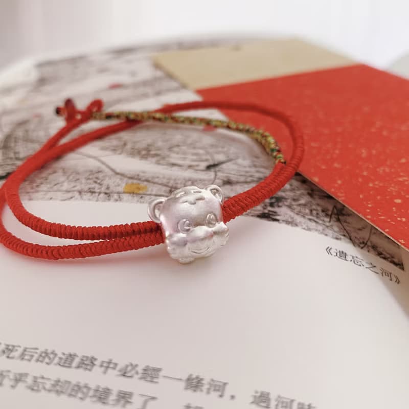 手作 福星高照。老虎純銀編織手繩 紅色好運新年闢邪幸福平安手鏈