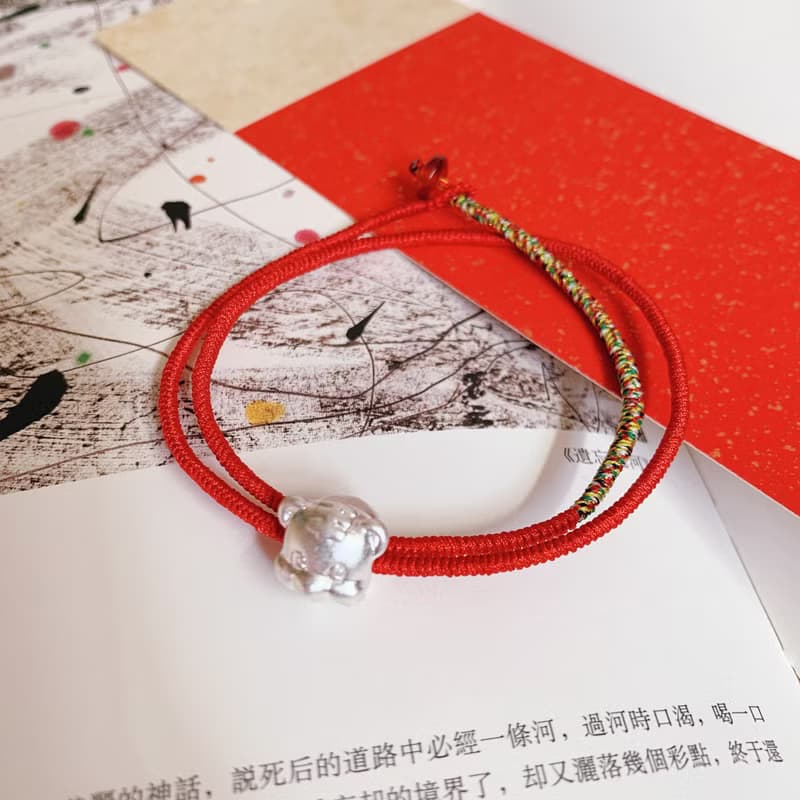手作 福星高照。老虎純銀編織手繩 紅色好運新年闢邪幸福平安手鏈
