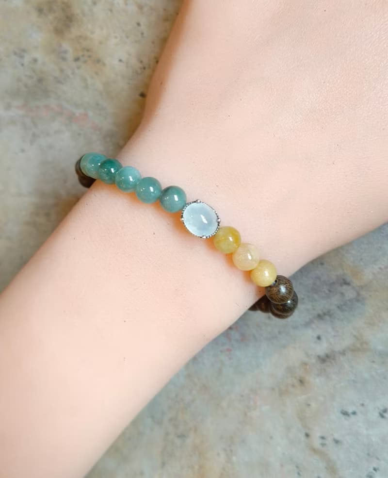 緬甸天然翡翠 冰膠蛋面 黃、綠珠 古沉木珠 手串手鍊