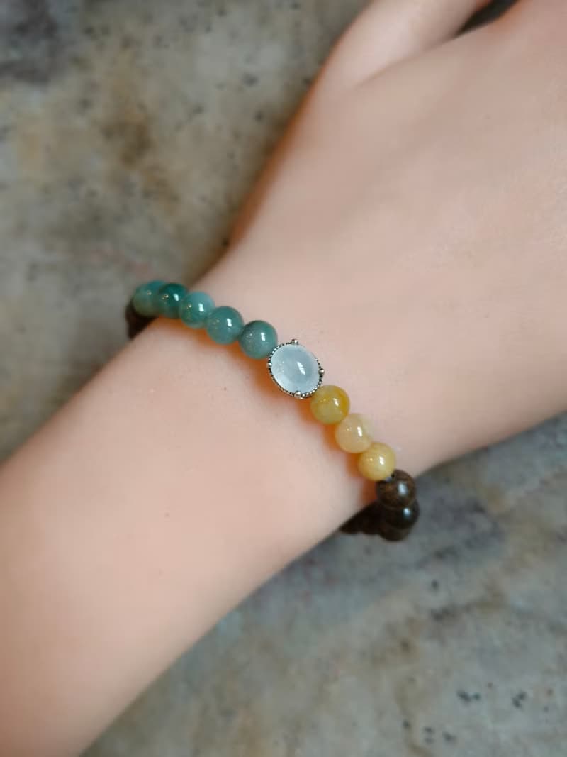 緬甸天然翡翠 冰膠蛋面 黃、綠珠 古沉木珠 手串手鍊