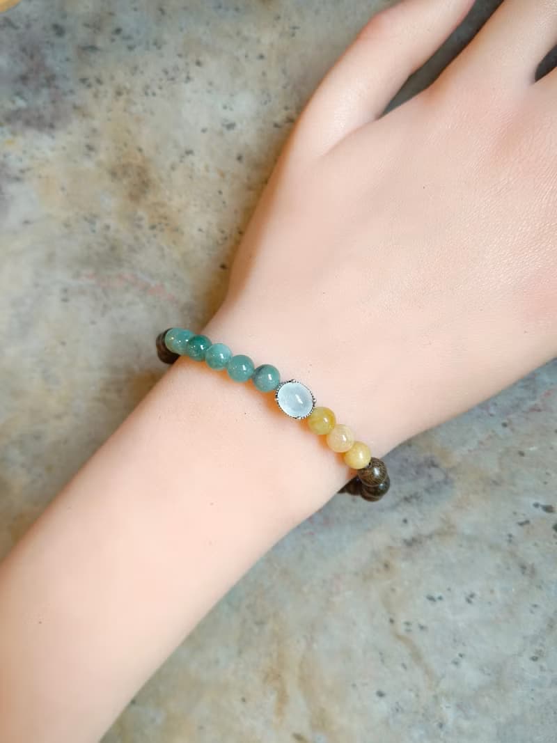 緬甸天然翡翠 冰膠蛋面 黃、綠珠 古沉木珠 手串手鍊