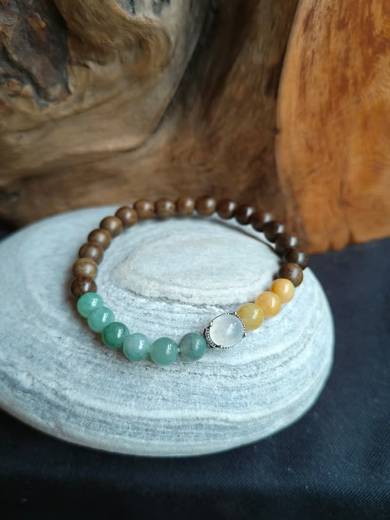 緬甸天然翡翠 冰膠蛋面 黃、綠珠 古沉木珠 手串手鍊