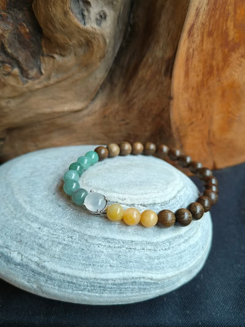 緬甸天然翡翠 冰膠蛋面 黃、綠珠 古沉木珠 手串手鍊