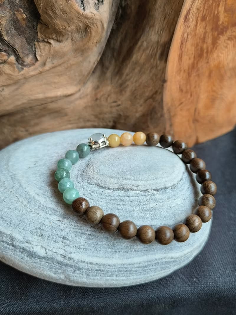 緬甸天然翡翠 冰膠蛋面 黃、綠珠 古沉木珠 手串手鍊