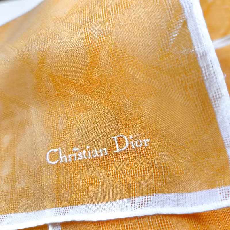 Christian Dior Vintage Handkerchief Pocket Square Orange 20.5 x 20.5 inches