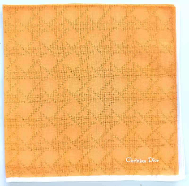 Christian Dior Vintage Handkerchief Pocket Square Orange 20.5 x 20.5 inches