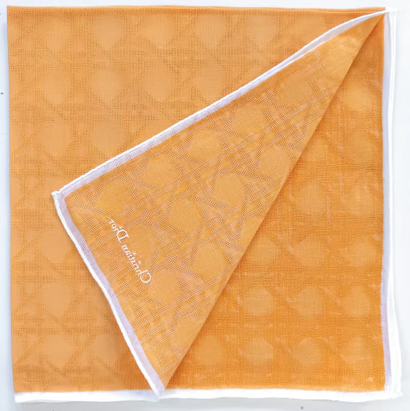 Christian Dior Vintage Handkerchief Pocket Square Orange 20.5 x 20.5 inches