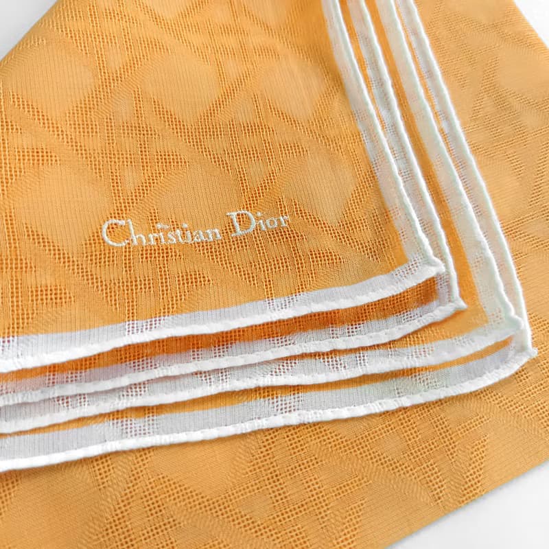 Christian Dior Vintage Handkerchief Pocket Square Orange 20.5 x 20.5 inches