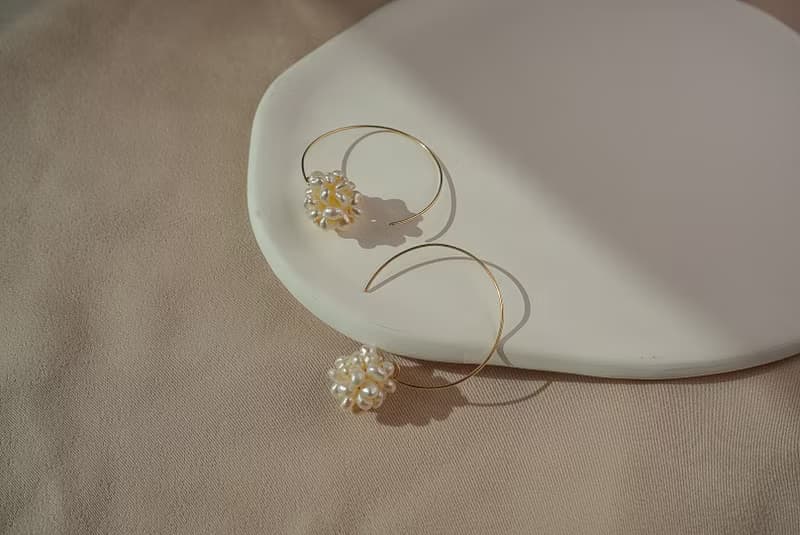 SV925/14KGF HESTIA 繡球花珍珠大耳圈 耳環