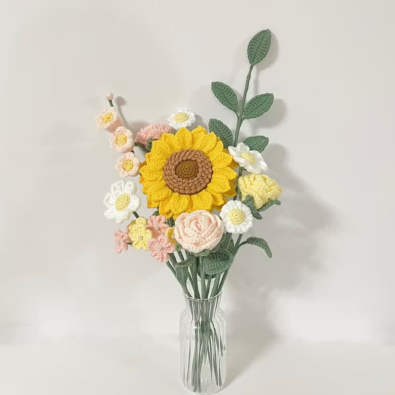 鈎針編織粉色系向日葵花束