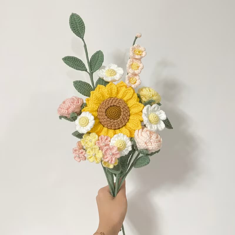 鈎針編織粉色系向日葵花束