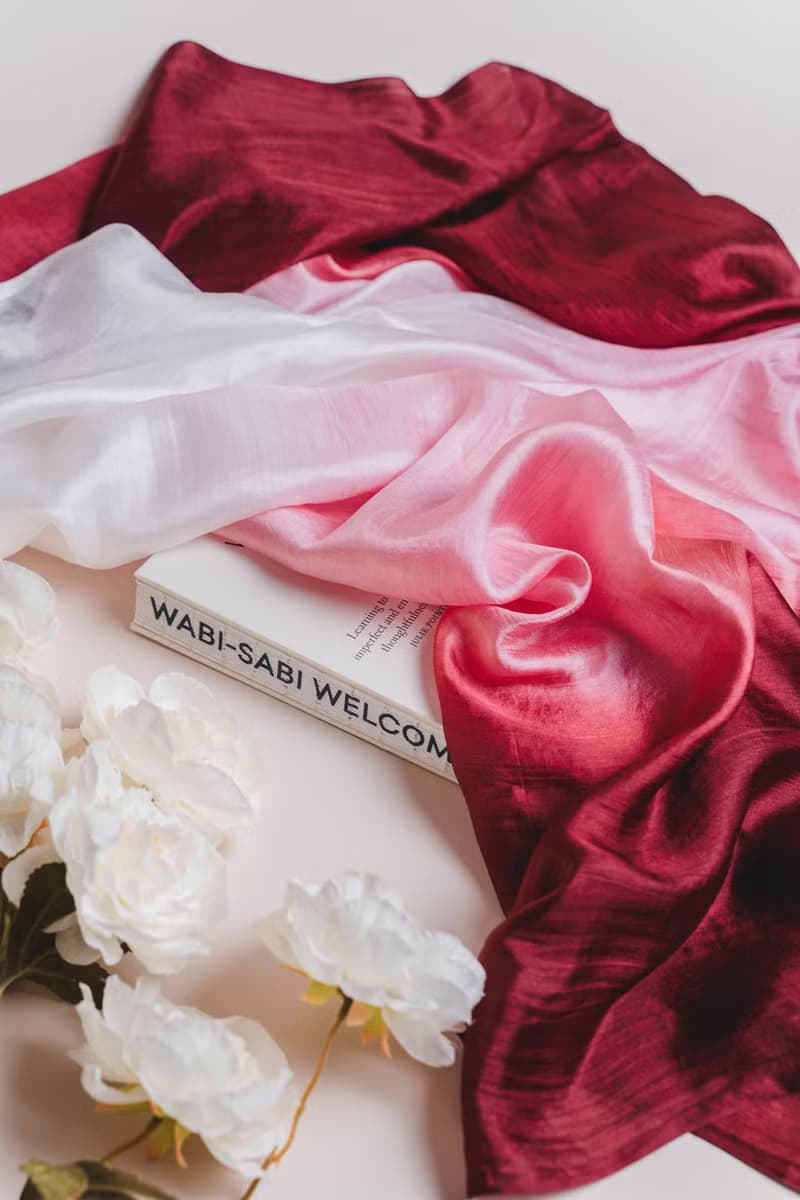 100% Mulberry Silk Scarf – Hand Dyed, Lightweight,Burgundy- Pink Ombre