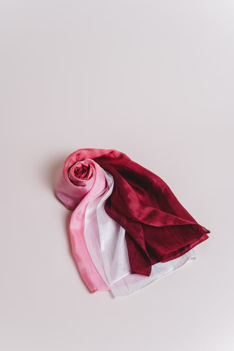 100% Mulberry Silk Scarf – Hand Dyed, Lightweight,Burgundy- Pink Ombre