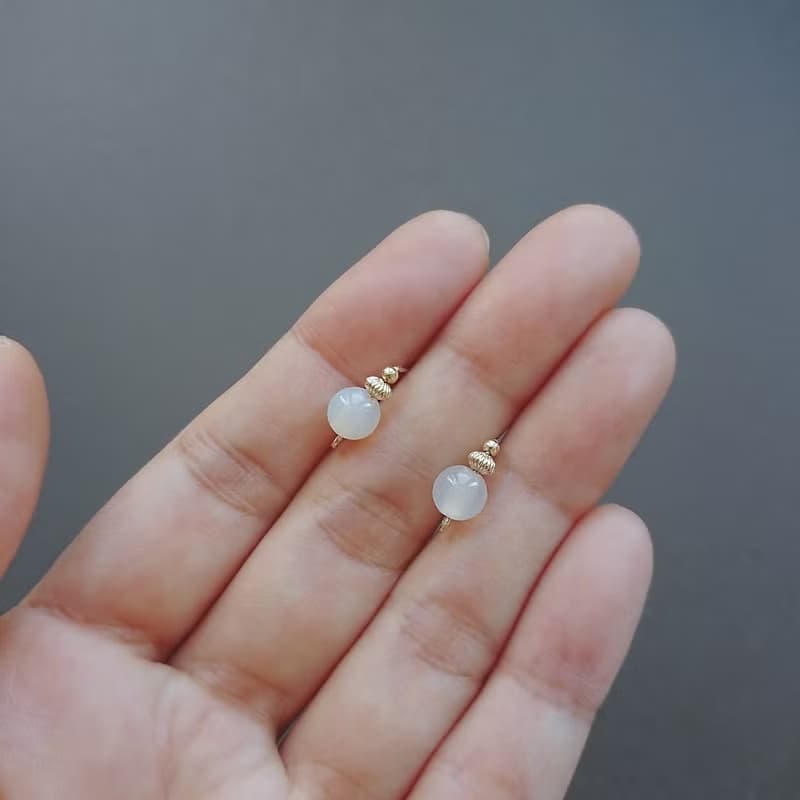 荔枝凍天然白玉髓 14Kgf 包金 典雅貼耳耳環