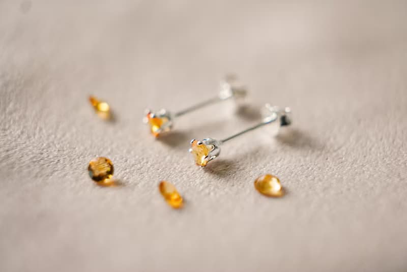 SV925 迷你黃水晶單鑽耳環(耳夾) 3mm 皇冠六爪鑲 養耳棒