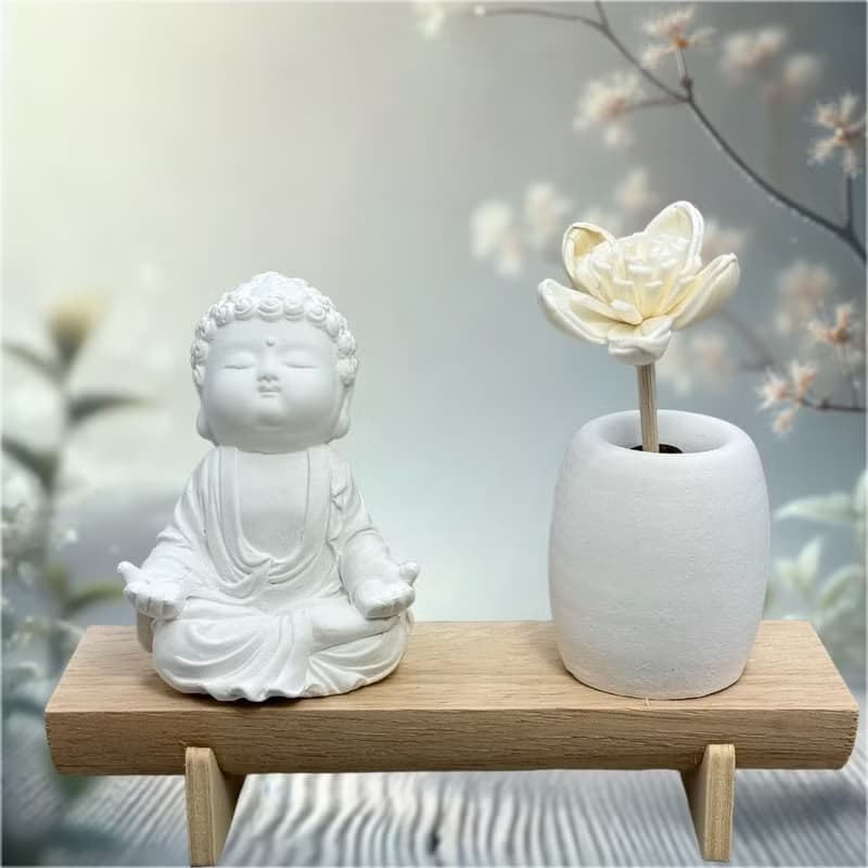文青簡約風 淨念吉祥之小佛衲靜 原木底座系列  新時尚簡約