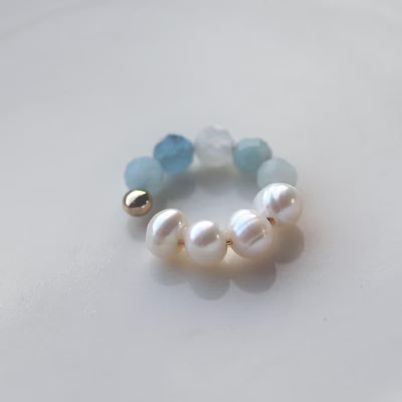 | 2way | アクアマリン×淡水パールのイヤーカフ | ３月・6月誕生石