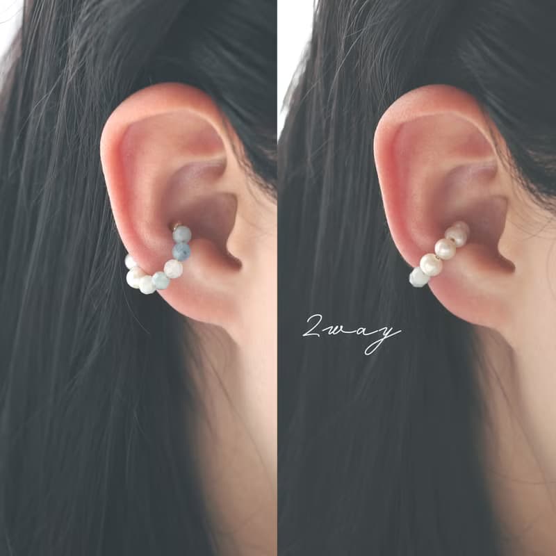 | 2way | アクアマリン×淡水パールのイヤーカフ | ３月・6月誕生石