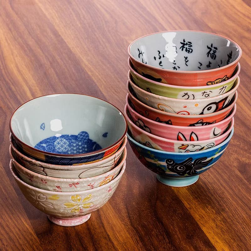 日本進口美濃燒家用米飯碗招福動物小碗招財貓達摩陶瓷碗日式餐具