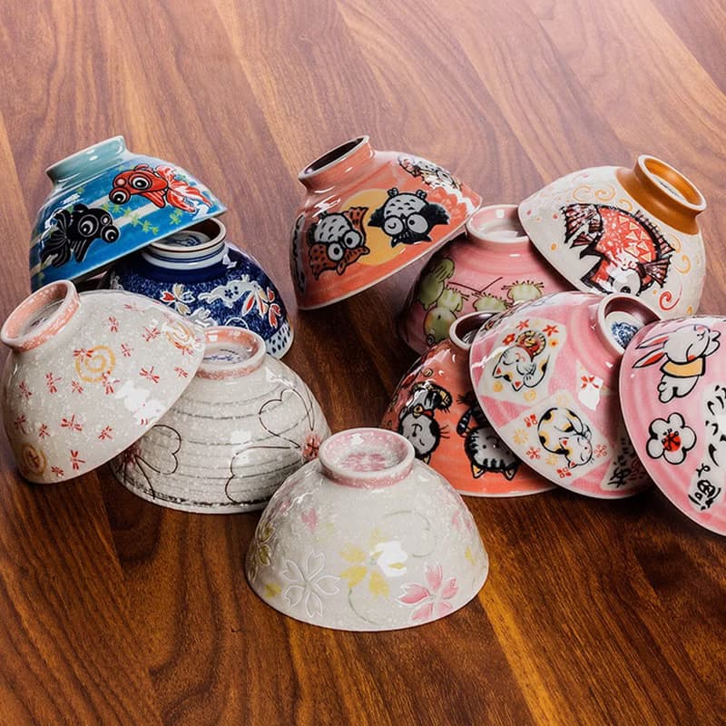 日本進口美濃燒家用米飯碗招福動物小碗招財貓達摩陶瓷碗日式餐具