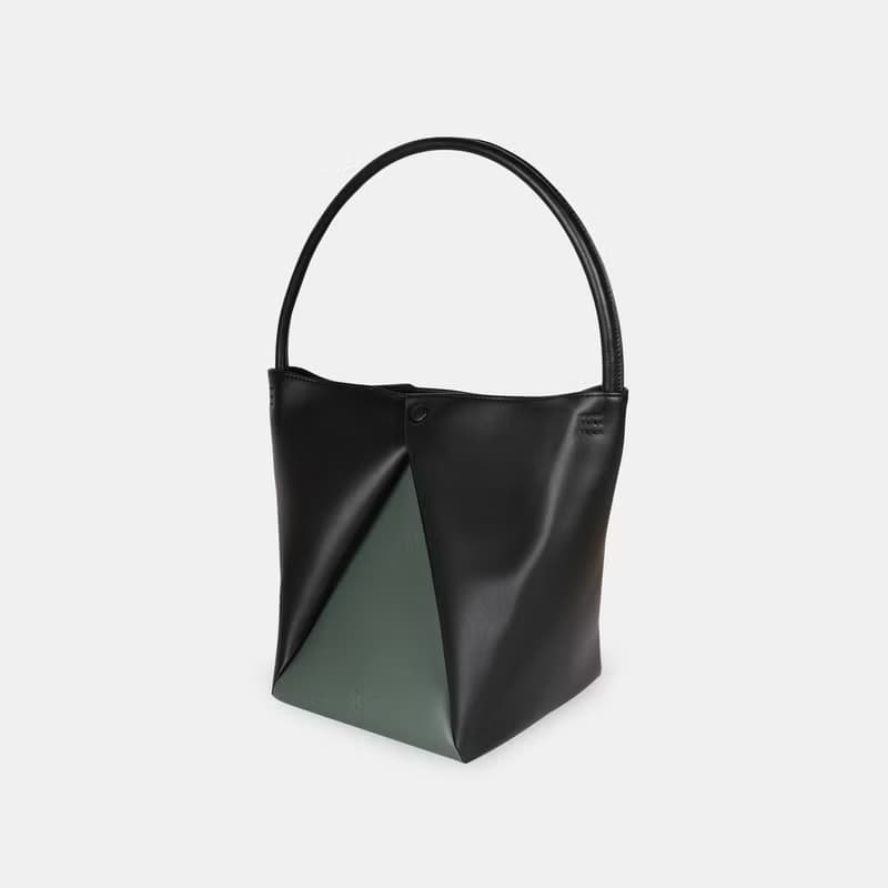 Two-Tone Trio 素皮革 手提包 側背包 黑色 x 綠色