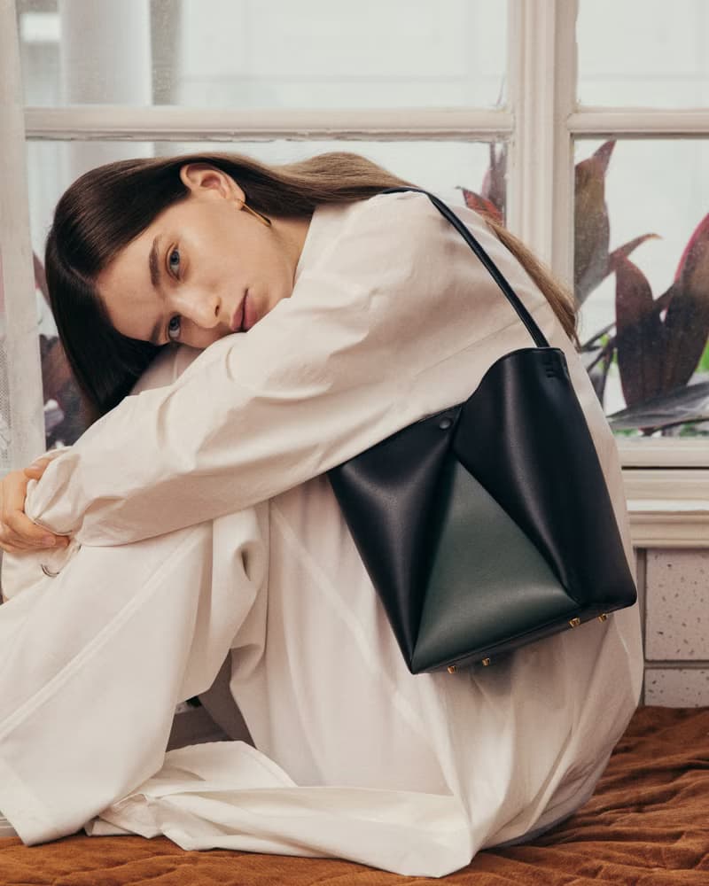 Two-Tone Trio 素皮革 手提包 側背包 黑色 x 綠色