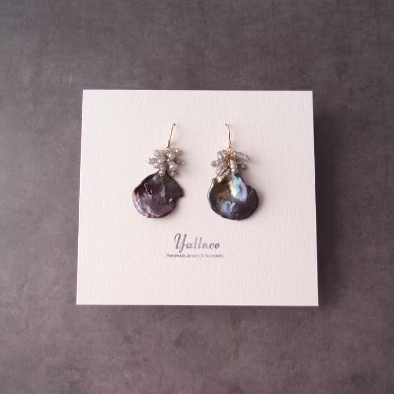 【K14gf】BIG Petal Pearl Earrings Labradorite 【ice gray】
