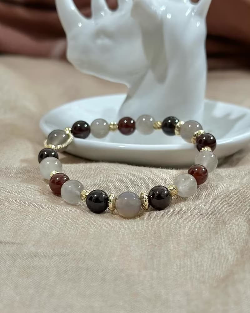 煙紫瑪瑙 灰兔毛 石榴石 水晶手鍊/ 自信魅力 平衡身心