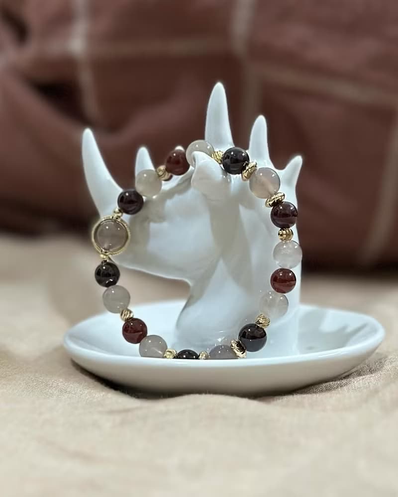 煙紫瑪瑙 灰兔毛 石榴石 水晶手鍊/ 自信魅力 平衡身心