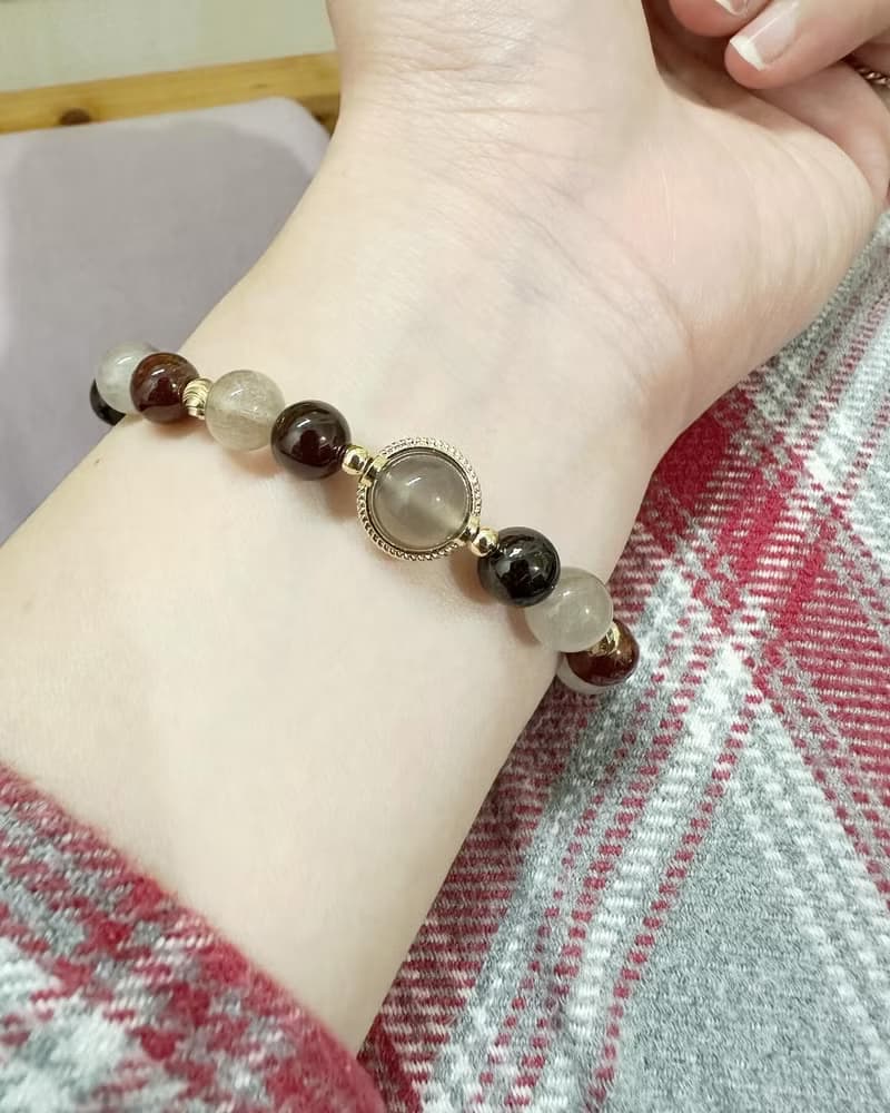 煙紫瑪瑙 灰兔毛 石榴石 水晶手鍊/ 自信魅力 平衡身心