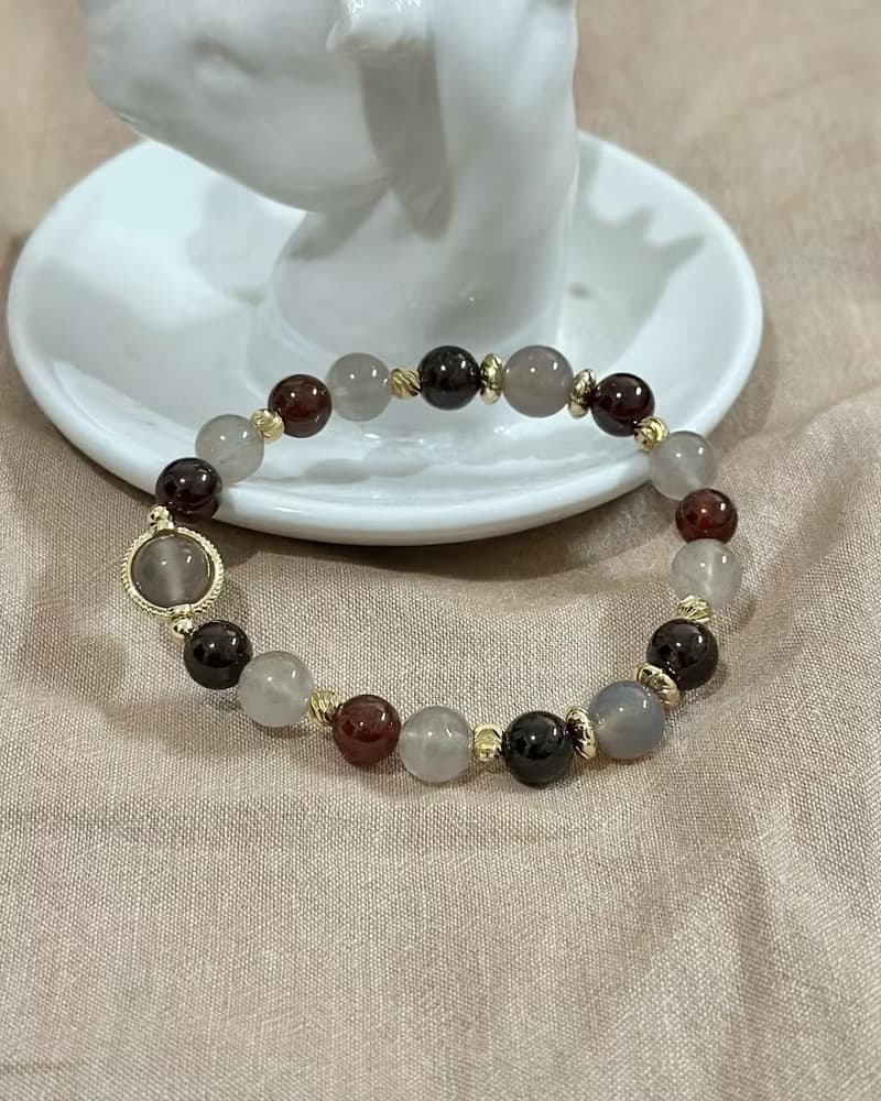 煙紫瑪瑙 灰兔毛 石榴石 水晶手鍊/ 自信魅力 平衡身心