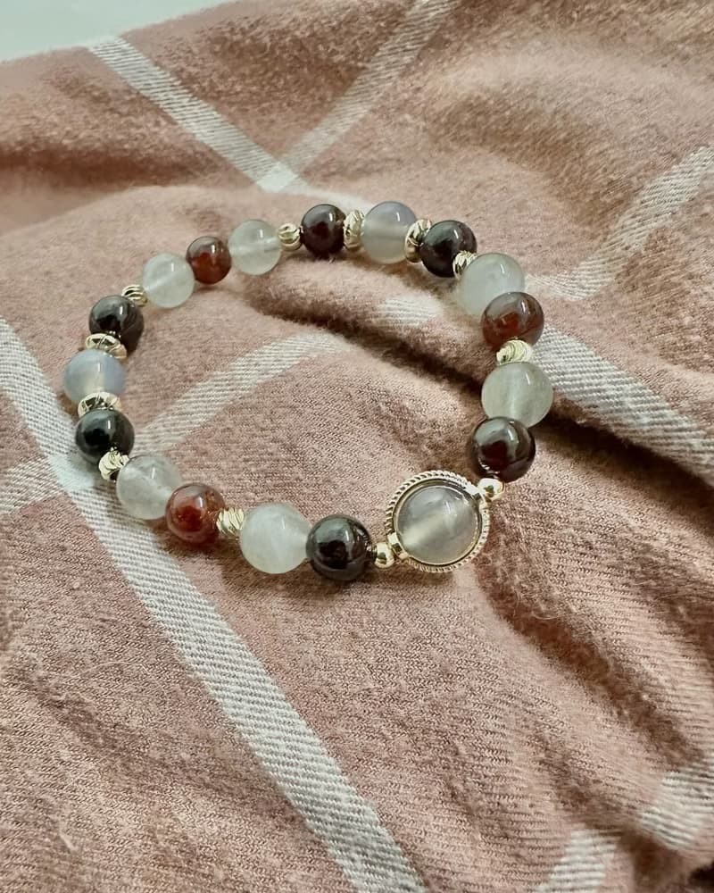 煙紫瑪瑙 灰兔毛 石榴石 水晶手鍊/ 自信魅力 平衡身心