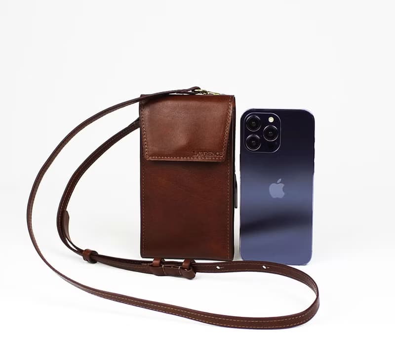 棕色義大利植鞣革牛皮手機小包 生日情人節禮物