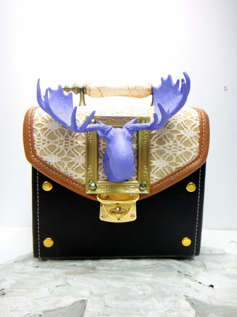 TIMBEE LO 手製 蕾絲 米色 黑底 紫色 馴鹿頭 裝飾迷你小手袋 包包 復古手柄