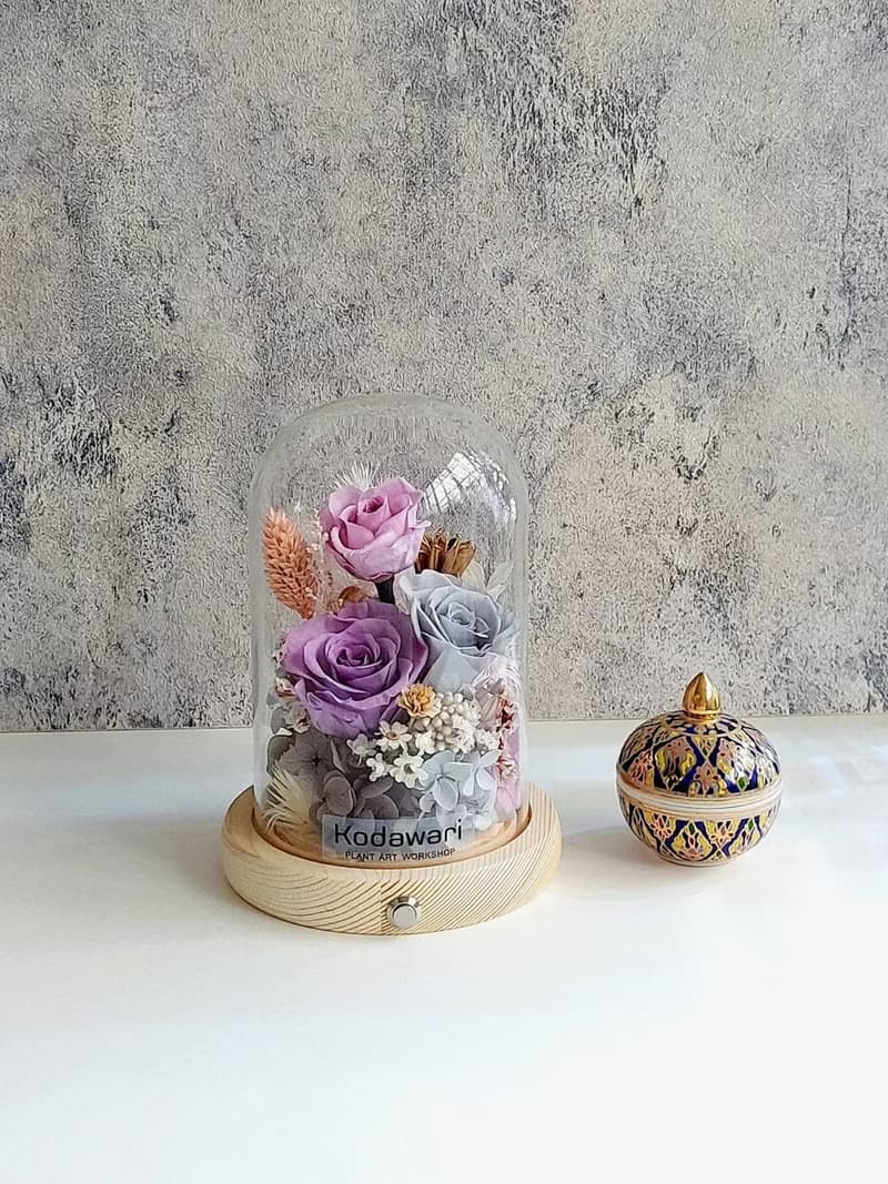 永生花玻璃罩.花盅小夜燈 祝賀花禮 生日.聖誕節.升遷.卡扣式