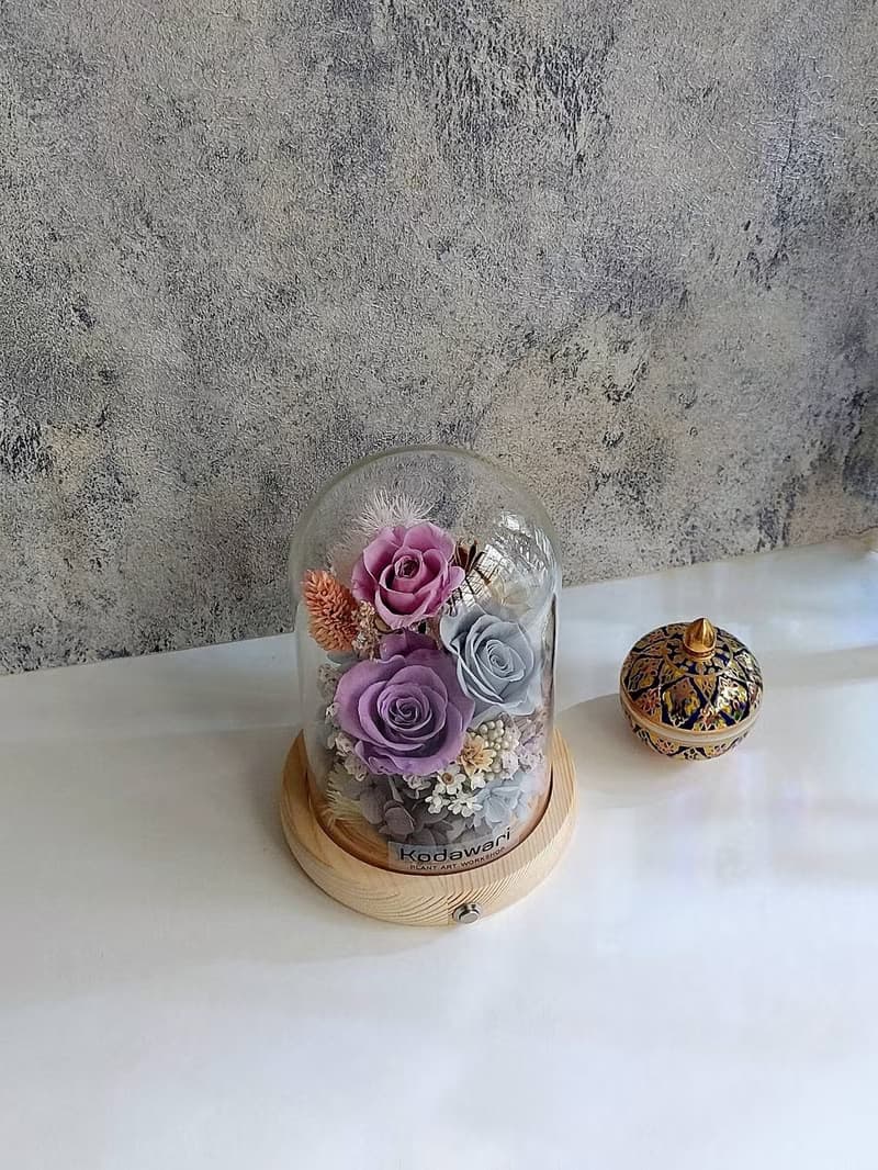 永生花玻璃罩.花盅小夜燈 祝賀花禮 生日.聖誕節.升遷.卡扣式