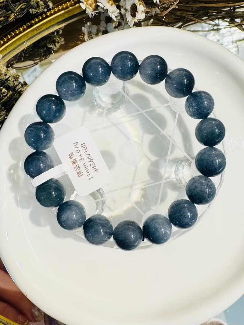 小精品滿礦藍兔毛水晶手珠11mm34.07g消除緊張增強說服力增加自信