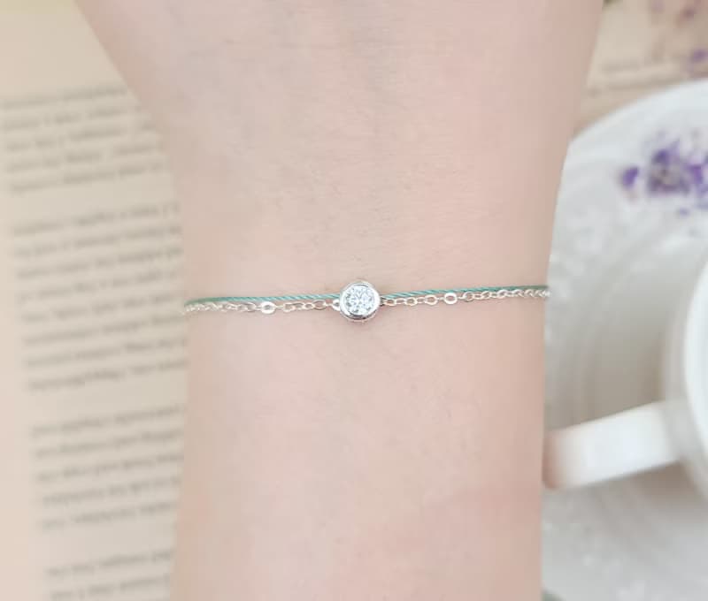 鍊繩款 純銀 銀包鑲鑽 紅線 手鍊 銀飾 紅繩 手繩 極簡 單鑽 圓鑽